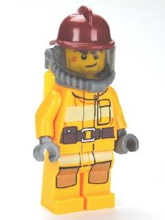 LEGO Minifigure-Fire - Bright Light Orange Fire Suit with Utility Belt, Dark Red Fire Helmet, Yellow Airtanks-Town / City / Fire-CTY287-Creative Brick Builders